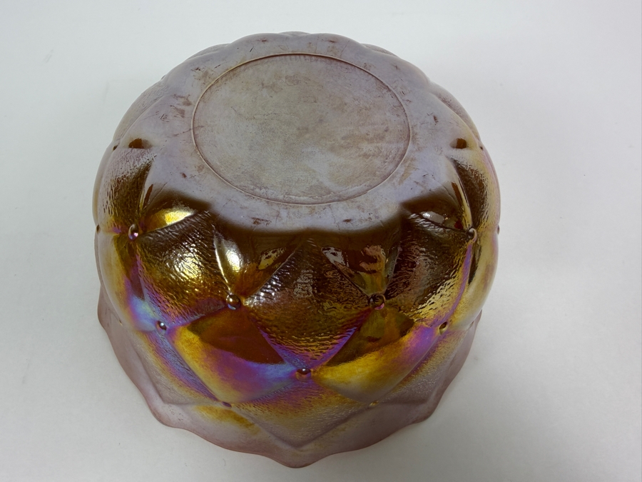 Vintage Fenton Marigold Carnival Glass Diamond Tufted Pillow Pattern Ruffled Bowl 7'W X 3.25'H [Photo 5]