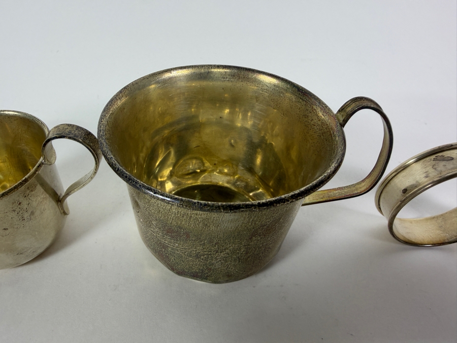 Pair of Child's Sterling Silver Baby Cups and Sterling Silver Napkin Ring 103.2g (Silver Melt Value $200) [Photo 3]