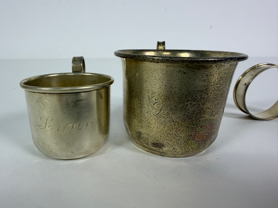 Pair of Child's Sterling Silver Baby Cups and Sterling Silver Napkin Ring 103.2g (Silver Melt Value $200) [Photo 6]
