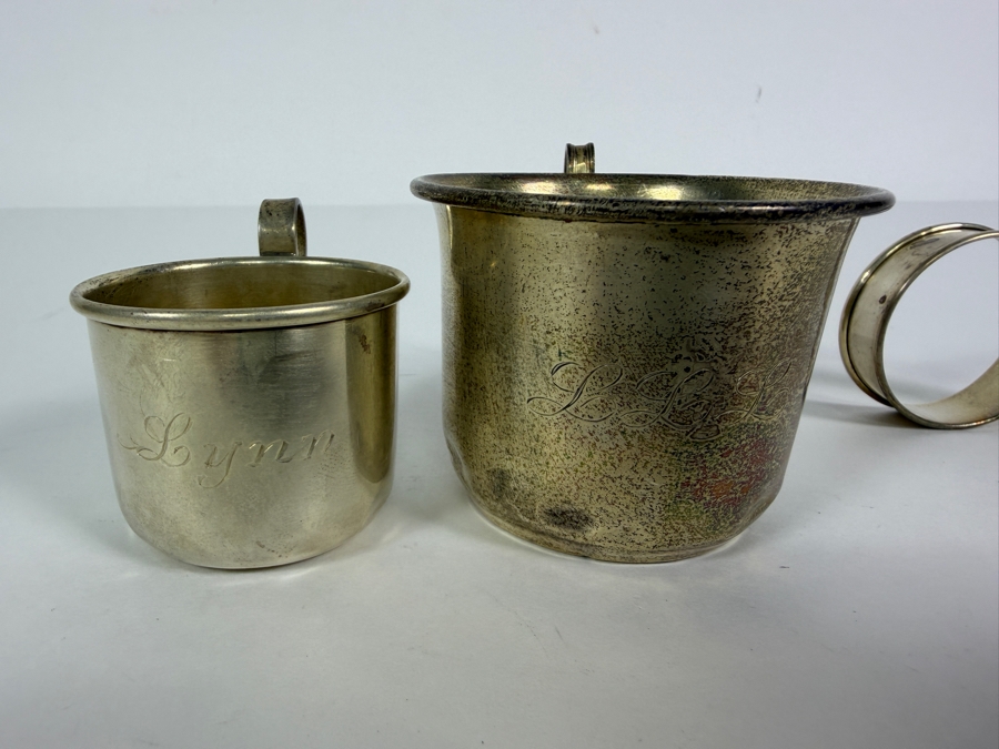 Pair of Child's Sterling Silver Baby Cups and Sterling Silver Napkin Ring 103.2g (Silver Melt Value $200) [Photo 7]