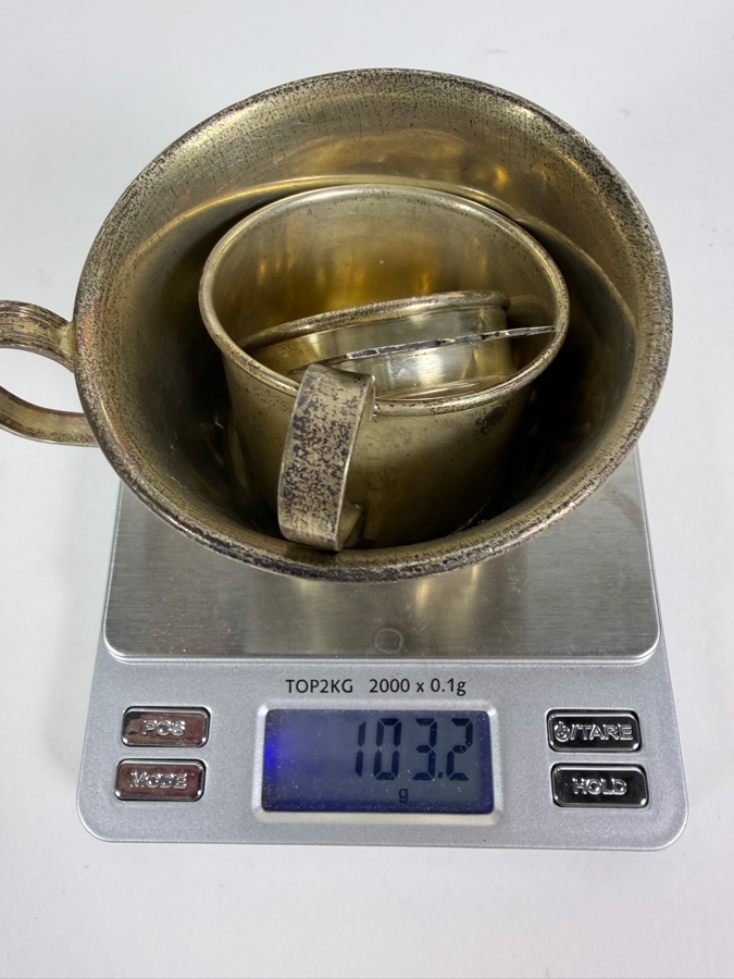 Pair of Child's Sterling Silver Baby Cups and Sterling Silver Napkin Ring 103.2g (Silver Melt Value $200) [Photo 12]
