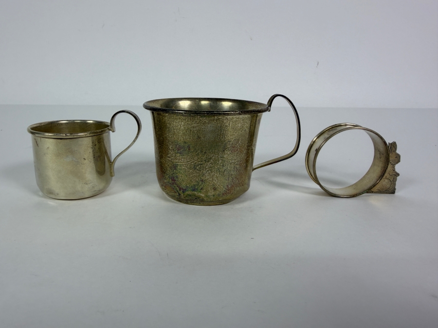 Pair of Child's Sterling Silver Baby Cups and Sterling Silver Napkin Ring 103.2g (Silver Melt Value $200) [Photo 2]