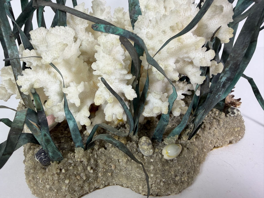 Vintage Mixed Media Patinated Copper And Brass Discus Fish Natural Coral Reef Sculpture 9' X 9' [Photo 5]