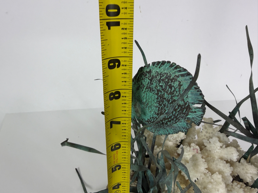 Vintage Mixed Media Patinated Copper And Brass Discus Fish Natural Coral Reef Sculpture 9' X 9' [Photo 10]