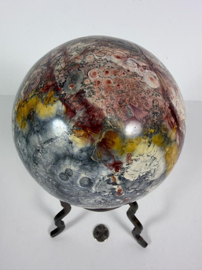 Large Polished Madagascar Ocean Jasper Polished Crystal Sphere On Metal Tripod Stand 4'W X 9'H [Photo 8]