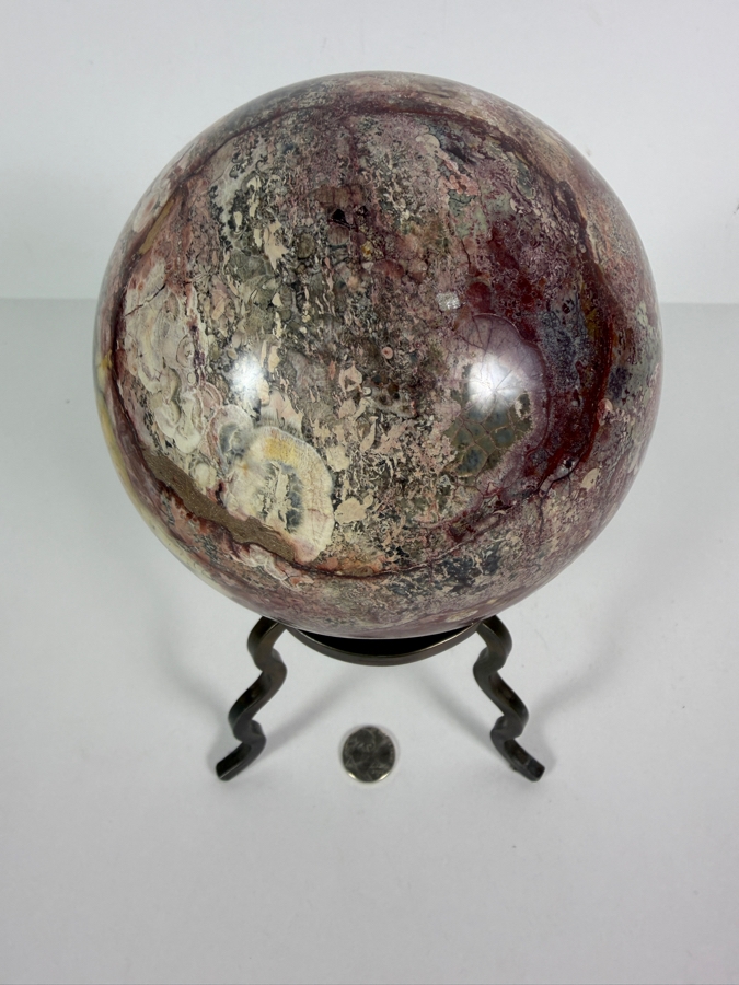 Large Polished Madagascar Ocean Jasper Polished Crystal Sphere On Metal Tripod Stand 4'W X 9'H [Photo 4]