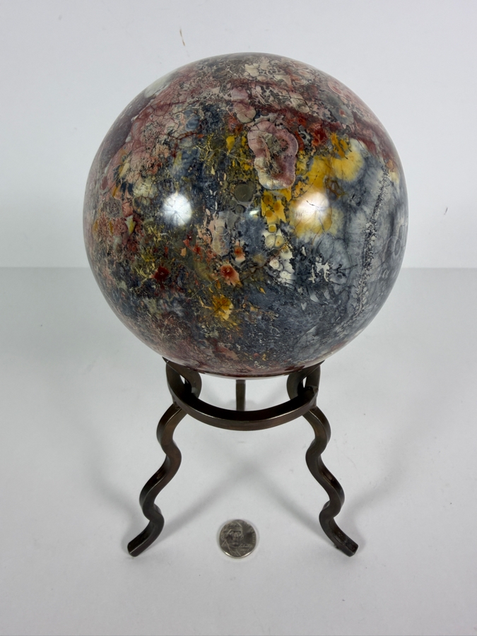 Large Polished Madagascar Ocean Jasper Polished Crystal Sphere On Metal Tripod Stand 4'W X 9'H [Photo 6]
