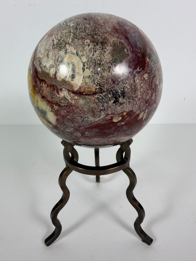 Large Polished Madagascar Ocean Jasper Polished Crystal Sphere On Metal Tripod Stand 4'W X 9'H [Photo 2]