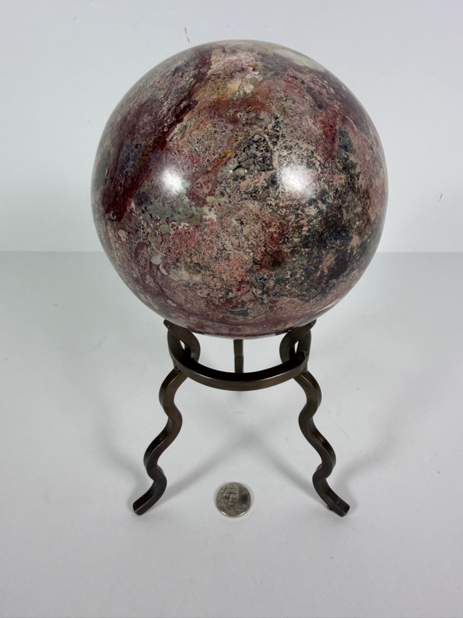 Large Polished Madagascar Ocean Jasper Polished Crystal Sphere On Metal Tripod Stand 4'W X 9'H [Photo 5]