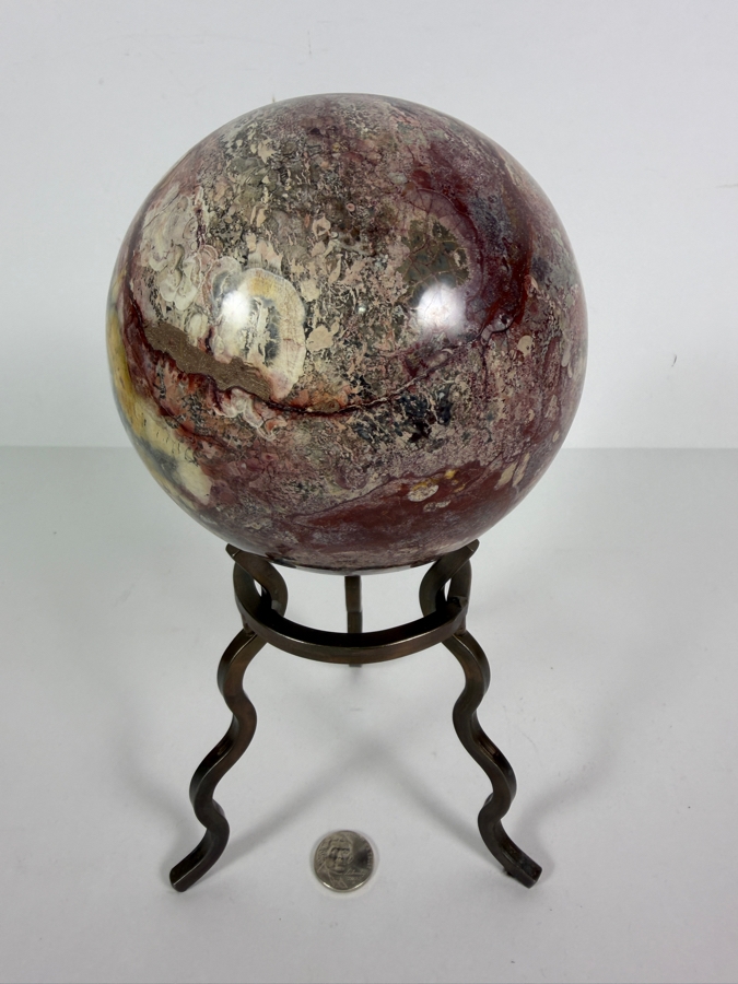 Large Polished Madagascar Ocean Jasper Polished Crystal Sphere On Metal Tripod Stand 4'W X 9'H [Photo 3]