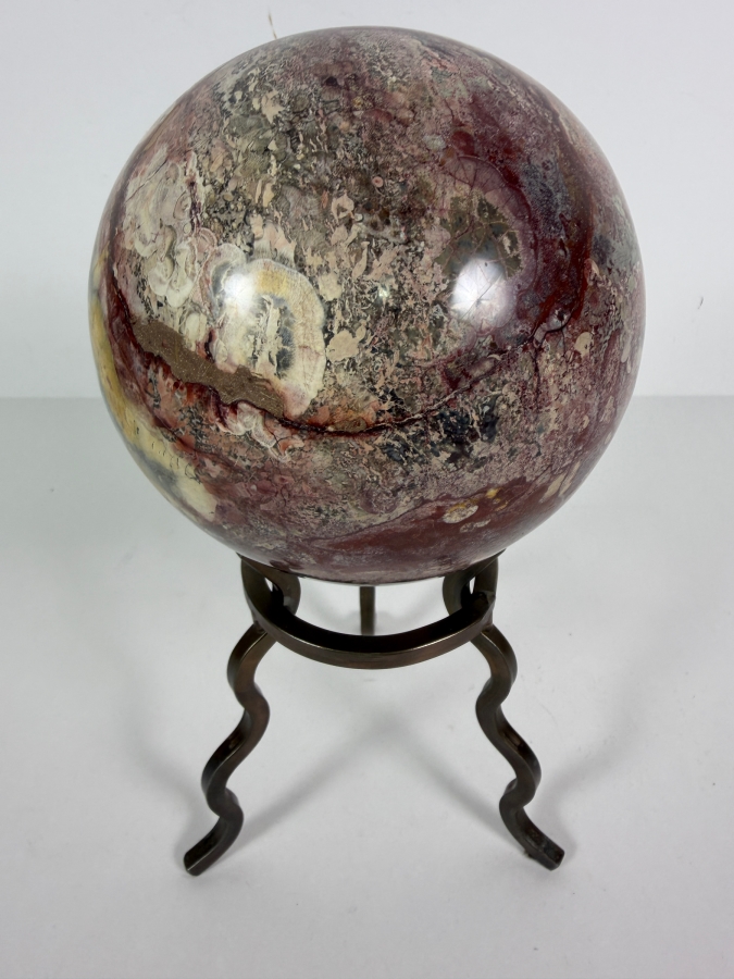 Large Polished Madagascar Ocean Jasper Polished Crystal Sphere On Metal Tripod Stand 4'W X 9'H [Photo 11]