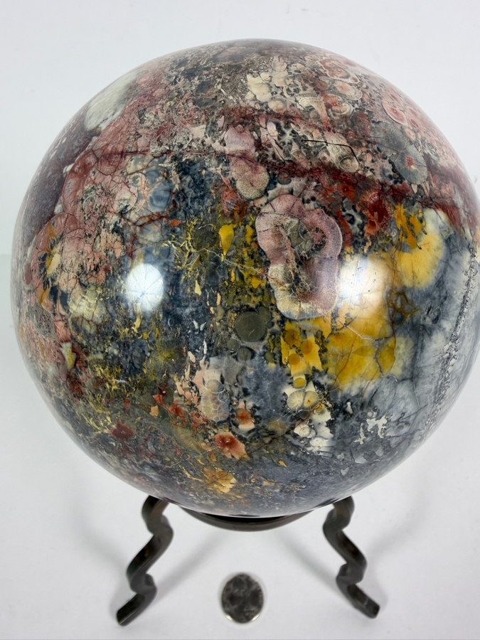 Large Polished Madagascar Ocean Jasper Polished Crystal Sphere On Metal Tripod Stand 4'W X 9'H [Photo 7]