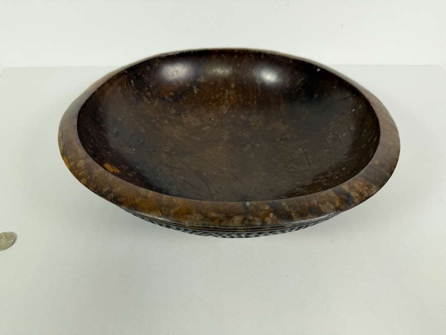 Vintage Hand Carved African Hardwood Safari Bowl Featuring Relief Wildlife Motifs 12'W X4'H [Photo 8]