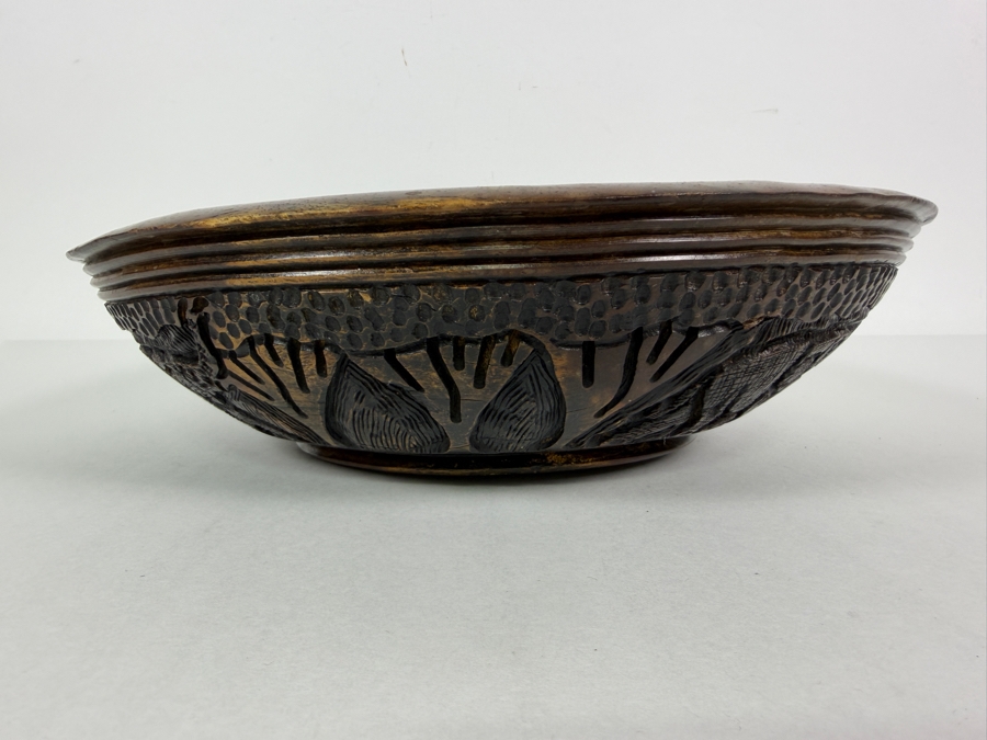 Vintage Hand Carved African Hardwood Safari Bowl Featuring Relief Wildlife Motifs 12'W X4'H [Photo 6]