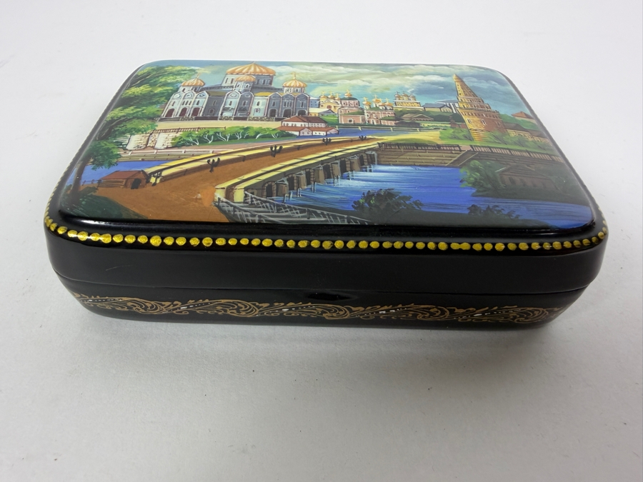 Vintage Fedoskino Russian Lacquer Box Bottom With Artist V Ivanov Signature And Title 4.5'W X 3.25'D X 1.25'H [Photo 3]