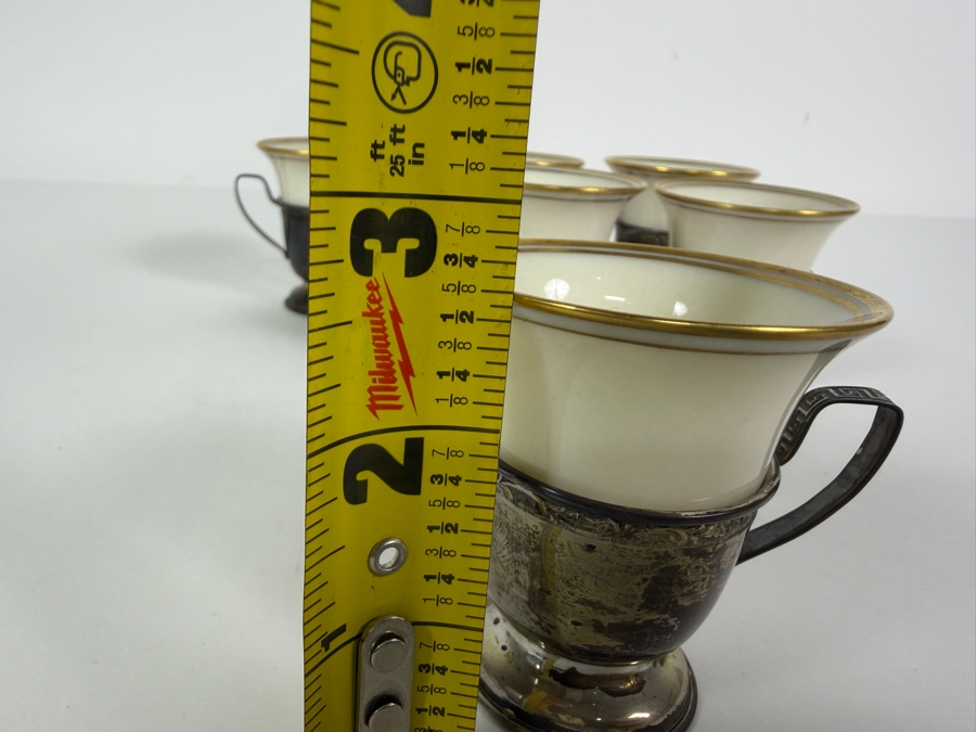 Vintage Sterling Silver Holders / Porcelain Demitasse Cups 2 5/8'H 88.5g Sterling Silver Weight (Silver Melt Value $171) [Photo 11]
