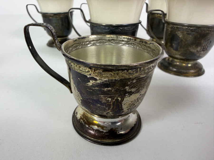 Vintage Sterling Silver Holders / Porcelain Demitasse Cups 2 5/8'H 88.5g Sterling Silver Weight (Silver Melt Value $171) [Photo 7]