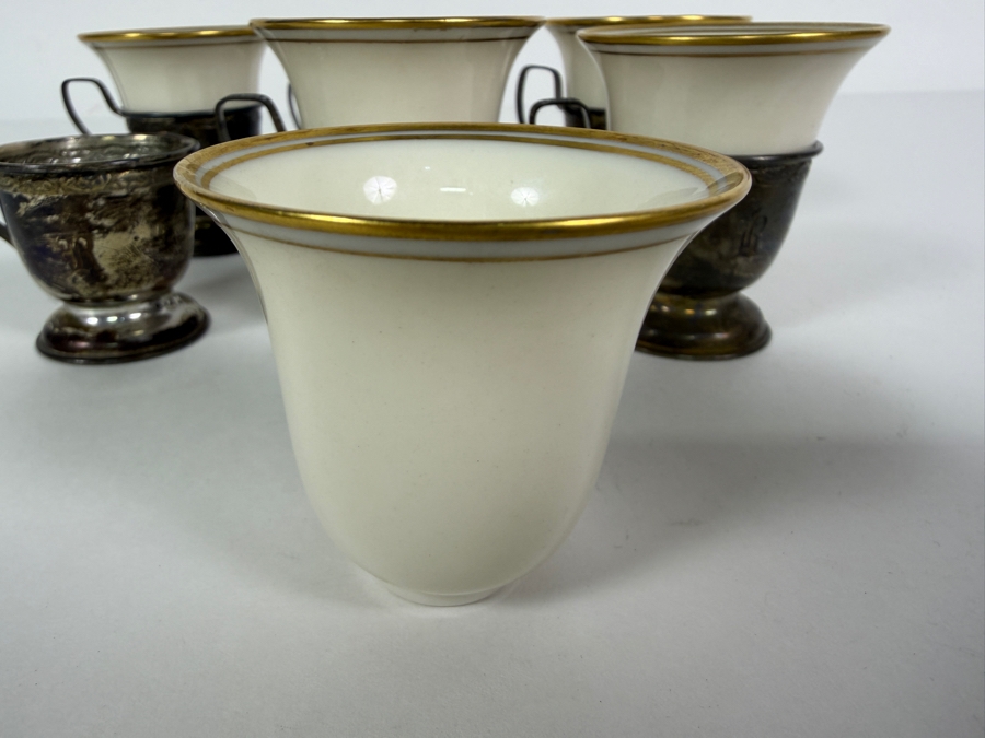 Vintage Sterling Silver Holders / Porcelain Demitasse Cups 2 5/8'H 88.5g Sterling Silver Weight (Silver Melt Value $171) [Photo 6]