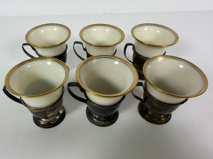 Vintage Sterling Silver Holders / Porcelain Demitasse Cups 2 5/8'H 88.5g Sterling Silver Weight (Silver Melt Value $171) [Photo 5]