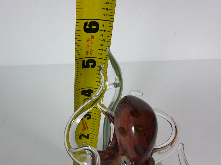 Hand Blown Art Glass Octopus Sculpture With Translucent Tentacles And Green Base 6'W X 5.25'H [Photo 9]