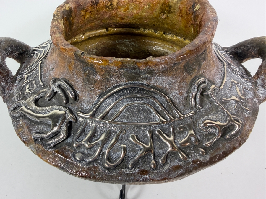 Vintage Domar Ltd Sterling Silver Overlay Iron Age II Replica Pottery Vase 12'W X 6.75'H [Photo 10]