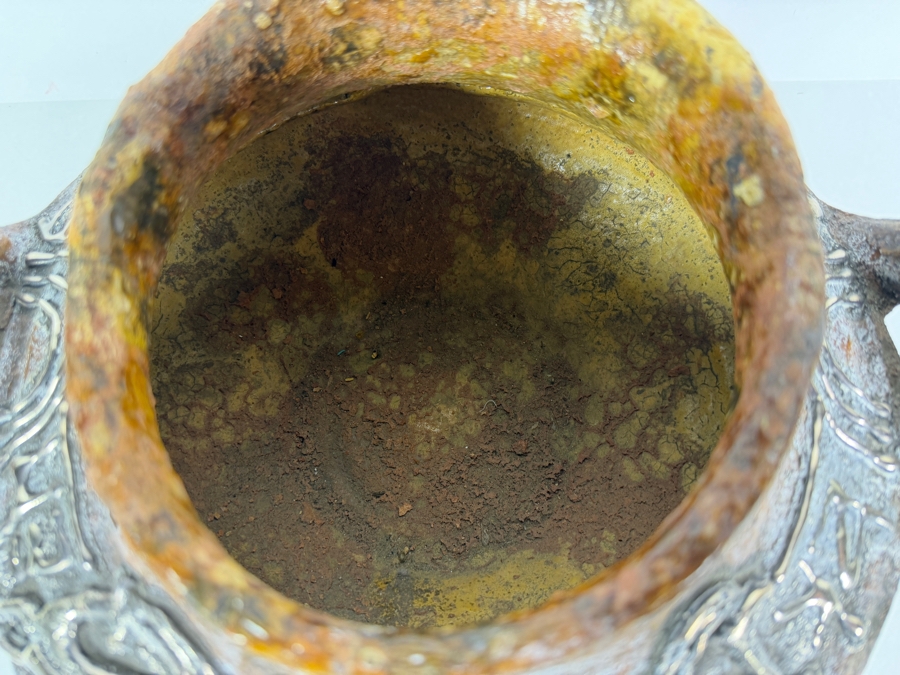 Vintage Domar Ltd Sterling Silver Overlay Iron Age II Replica Pottery Vase 12'W X 6.75'H [Photo 11]