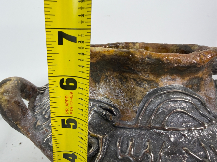 Vintage Domar Ltd Sterling Silver Overlay Iron Age II Replica Pottery Vase 12'W X 6.75'H [Photo 15]