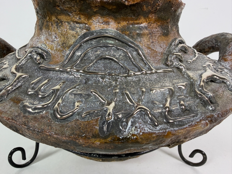 Vintage Domar Ltd Sterling Silver Overlay Iron Age II Replica Pottery Vase 12'W X 6.75'H [Photo 5]