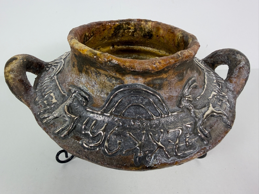Vintage Domar Ltd Sterling Silver Overlay Iron Age II Replica Pottery Vase 12'W X 6.75'H [Photo 7]