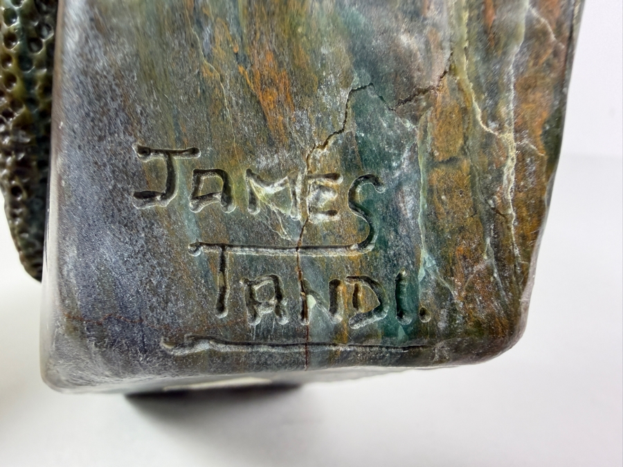 Impressive Signed James Tandi Hand Carved African Shona Verdite Stone Bust Sculpture 8'W X 5'D X 14'H [Photo 13]