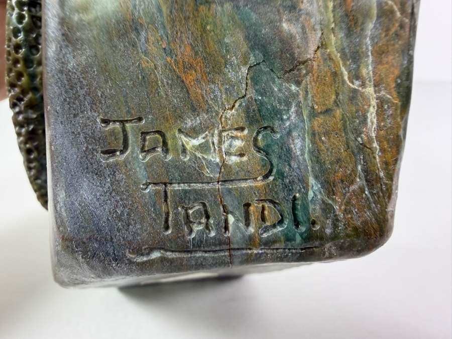 Impressive Signed James Tandi Hand Carved African Shona Verdite Stone Bust Sculpture 8'W X 5'D X 14'H [Photo 14]
