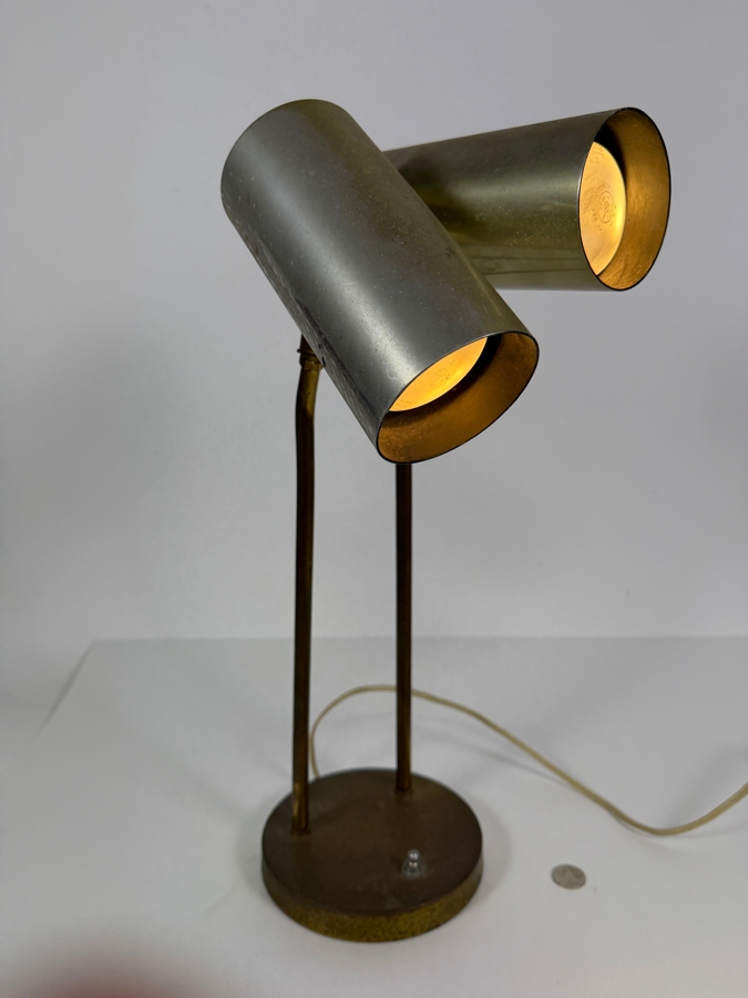 Vintage Koch And Lowy OMI Mid Century Modern Dual Cylinder Adjustable Brass Desk Lamp 18'H [Photo 4]
