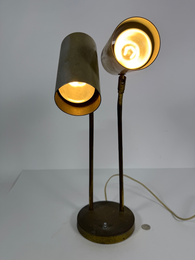 Vintage Koch And Lowy OMI Mid Century Modern Dual Cylinder Adjustable Brass Desk Lamp 18'H [Photo 2]