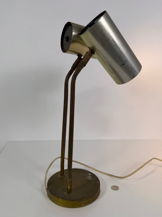 Vintage Koch And Lowy OMI Mid Century Modern Dual Cylinder Adjustable Brass Desk Lamp 18'H [Photo 5]