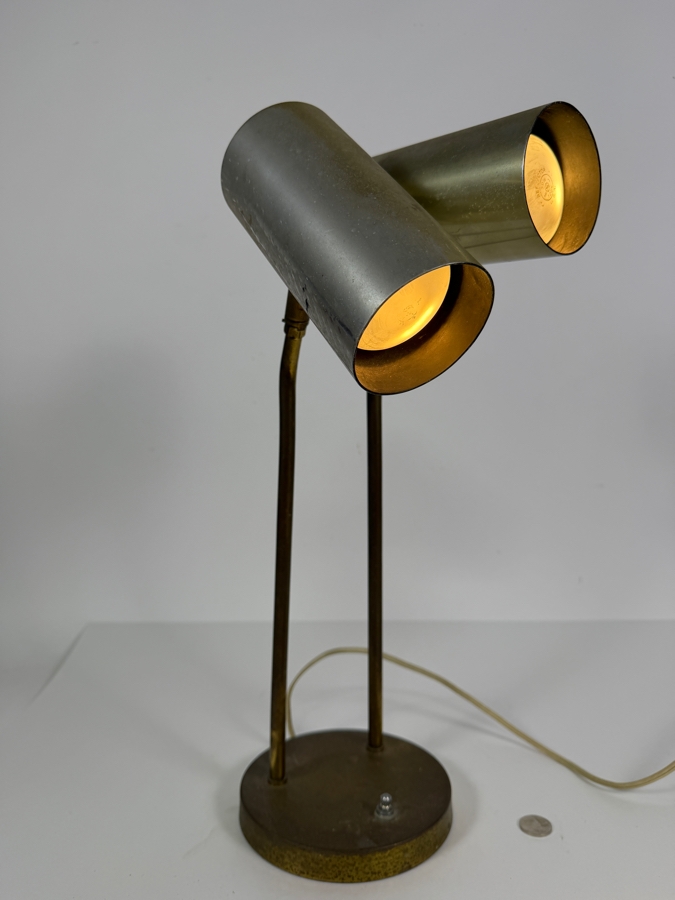 Vintage Koch And Lowy OMI Mid Century Modern Dual Cylinder Adjustable Brass Desk Lamp 18'H [Photo 3]