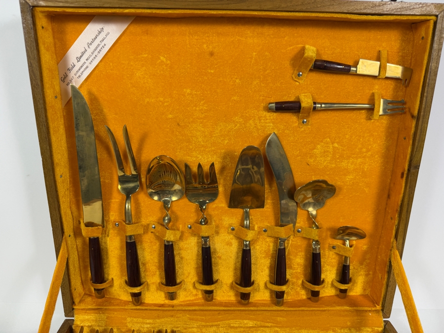 Vintage Large Cased Gold Field Limited Partnership Brass And Rosewood Flatware Canteen Set Bangkok, Thailand [Photo 3]