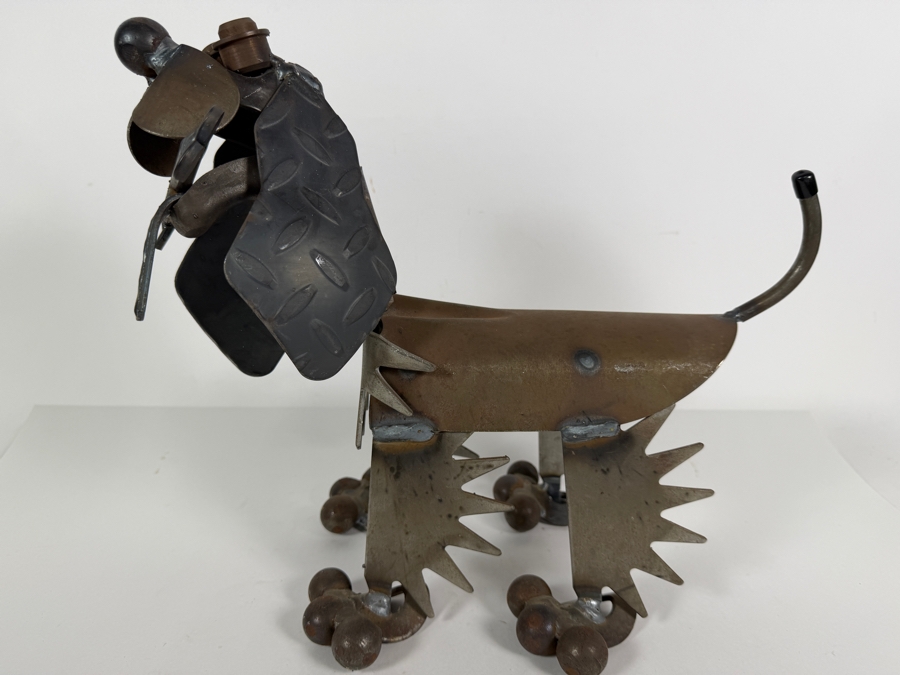Vintage Folk Art Welded Scrap Metal Dog Sculpture With Bone 14'W X 7'D X 12'H [Photo 3]