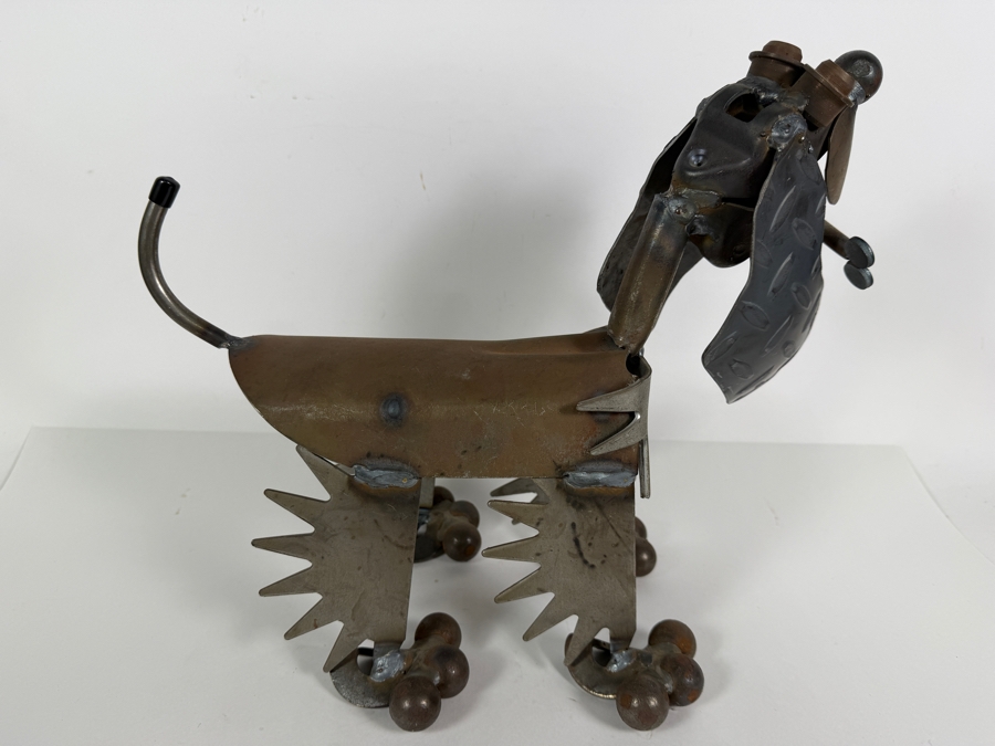 Vintage Folk Art Welded Scrap Metal Dog Sculpture With Bone 14'W X 7'D X 12'H [Photo 5]