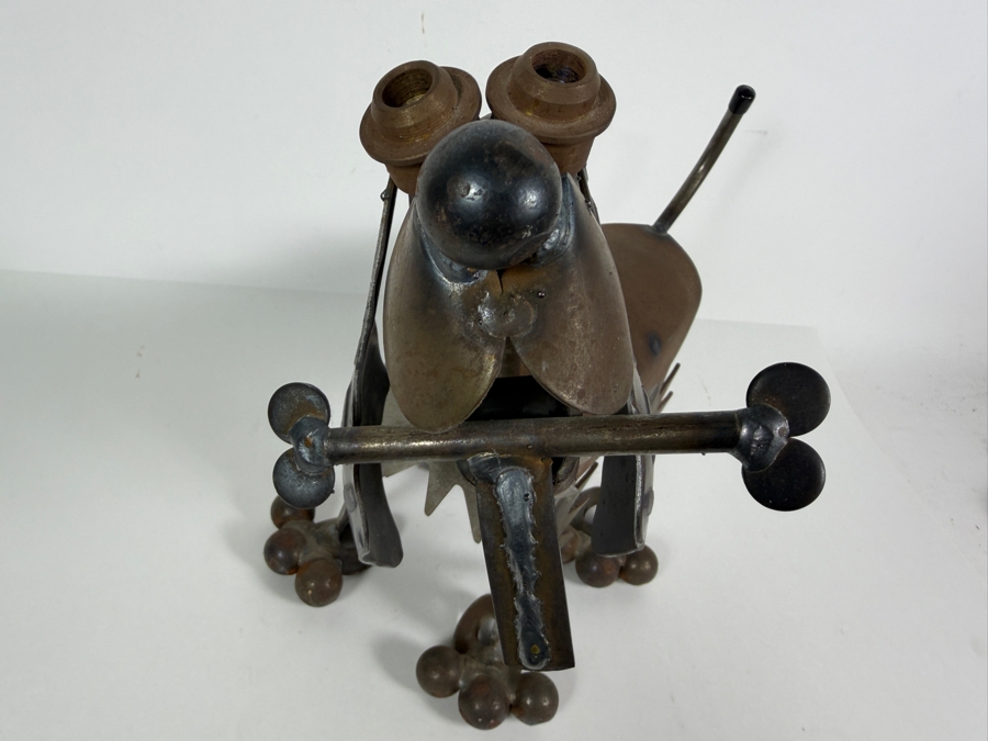 Vintage Folk Art Welded Scrap Metal Dog Sculpture With Bone 14'W X 7'D X 12'H [Photo 4]