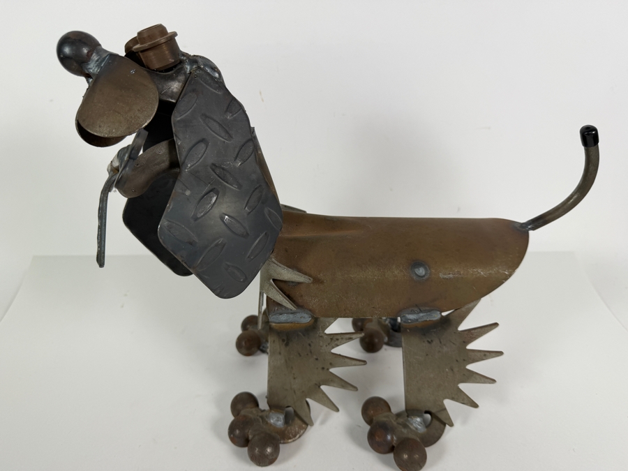 Vintage Folk Art Welded Scrap Metal Dog Sculpture With Bone 14'W X 7'D X 12'H [Photo 2]