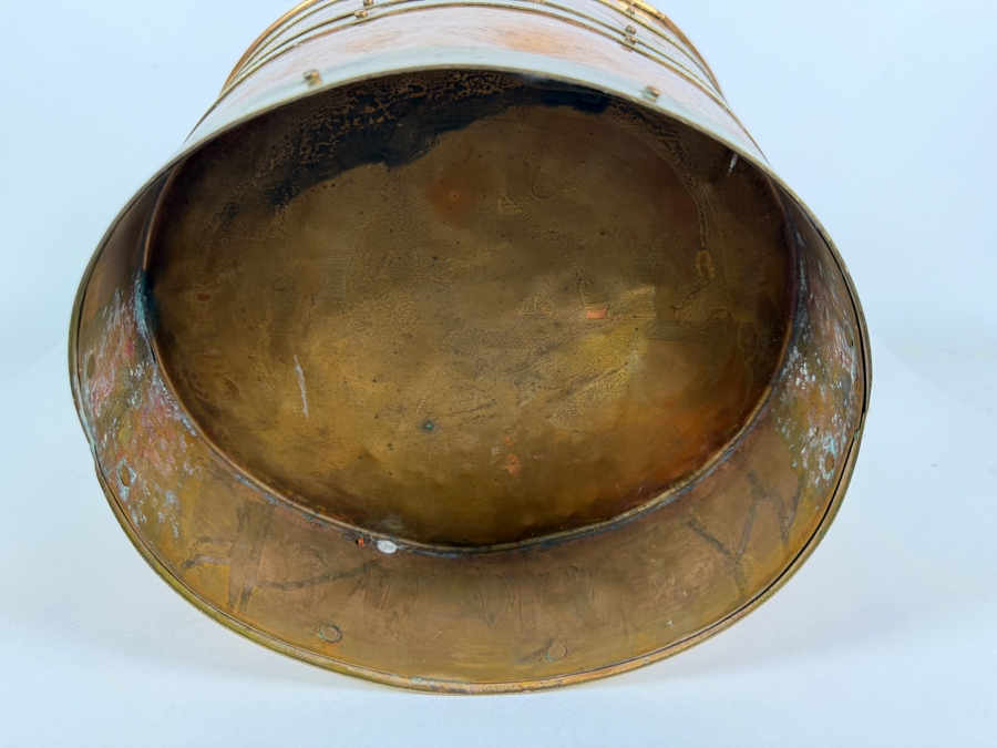 English Copper And Brass Coal Scuttle Bucket With Swing Handle 14'W X 18'H [Photo 6]