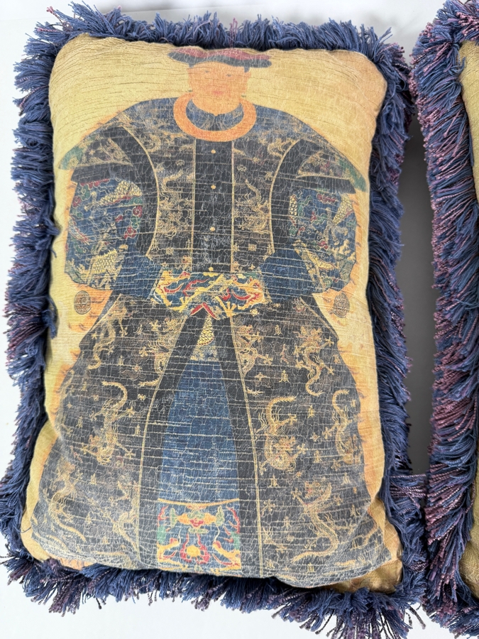 Pair Of Chinese Ancestor Portrait Printed Throw Pillows With Fringed Trim 10'W X 16'H [Photo 3]