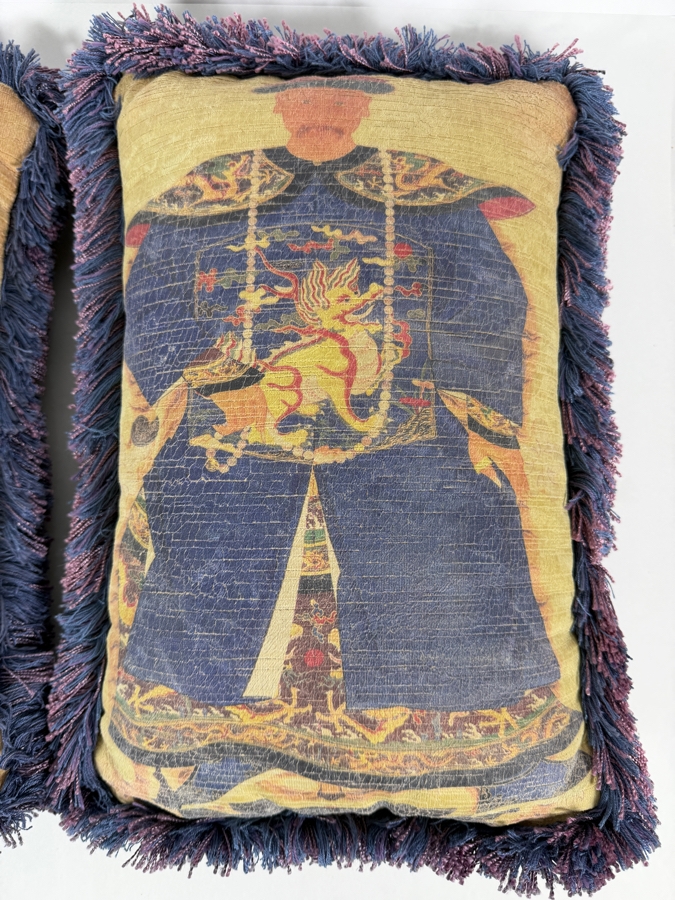 Pair Of Chinese Ancestor Portrait Printed Throw Pillows With Fringed Trim 10'W X 16'H [Photo 2]