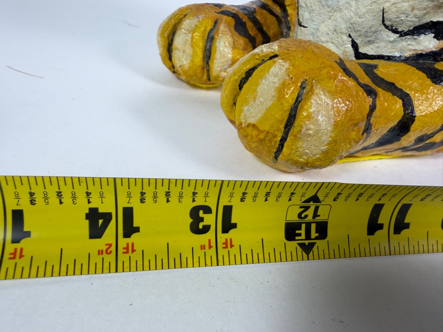 Signed D'Incau 1974 Vintage Folk Art Hand Painted Paper Mache Reclining Tiger Figurine 14'W X 7'H [Photo 10]