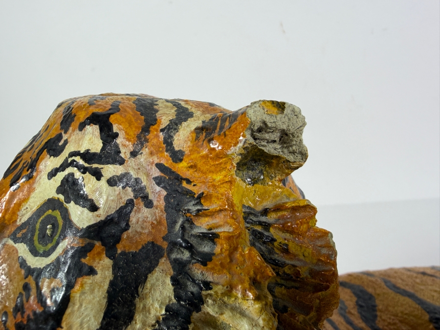 Signed D'Incau 1974 Vintage Folk Art Hand Painted Paper Mache Reclining Tiger Figurine 14'W X 7'H [Photo 4]