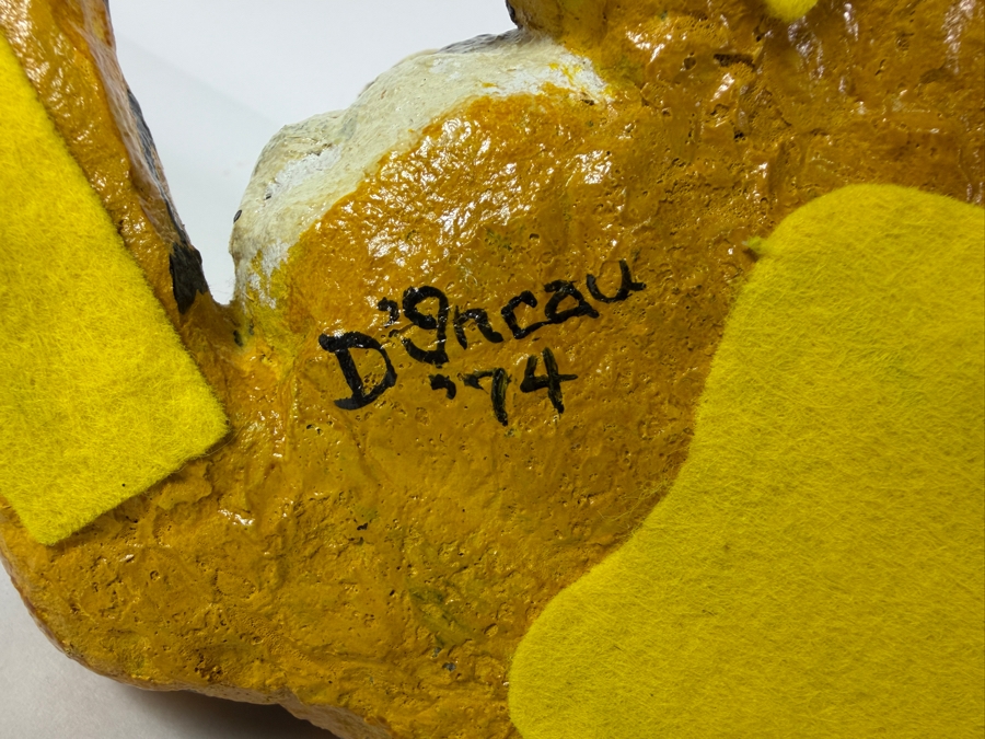 Signed D'Incau 1974 Vintage Folk Art Hand Painted Paper Mache Reclining Tiger Figurine 14'W X 7'H [Photo 9]