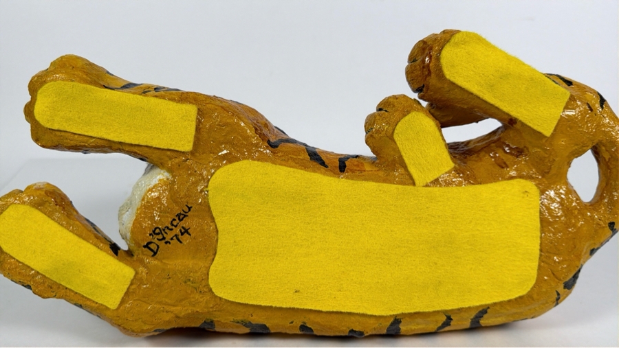 Signed D'Incau 1974 Vintage Folk Art Hand Painted Paper Mache Reclining Tiger Figurine 14'W X 7'H [Photo 8]
