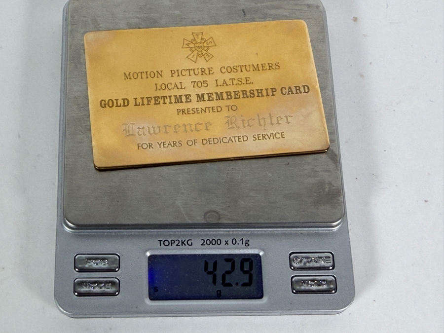 Motion Picture Costumers Local 705 Gold Lifetime Membership Card (Gold Filled) And Two 1988 Commemorative Primetime Emmy Medallions Awarded To Lawrence Richter [Photo 4]