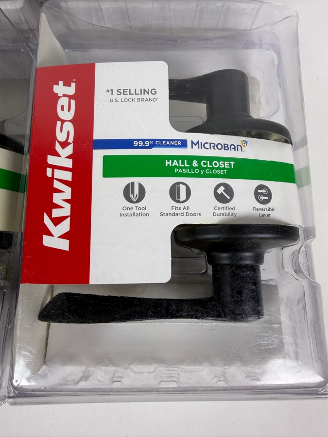 Four Brand New Kwikset Tustin Matte Black Reversible Hall And Closet Passage Door Handles  [Photo 2]