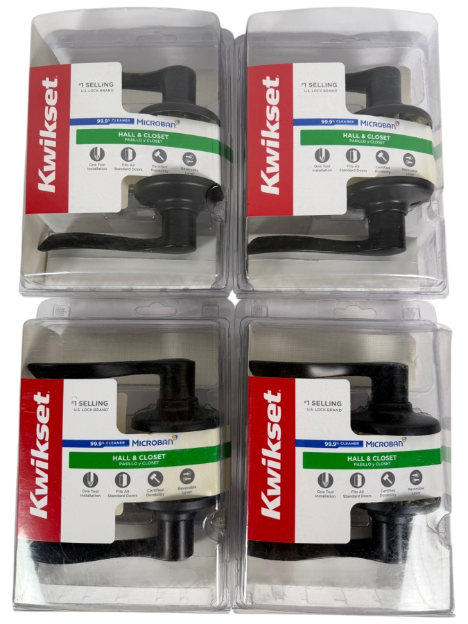 Four Brand New Kwikset Tustin Matte Black Reversible Hall And Closet Passage Door Handles 